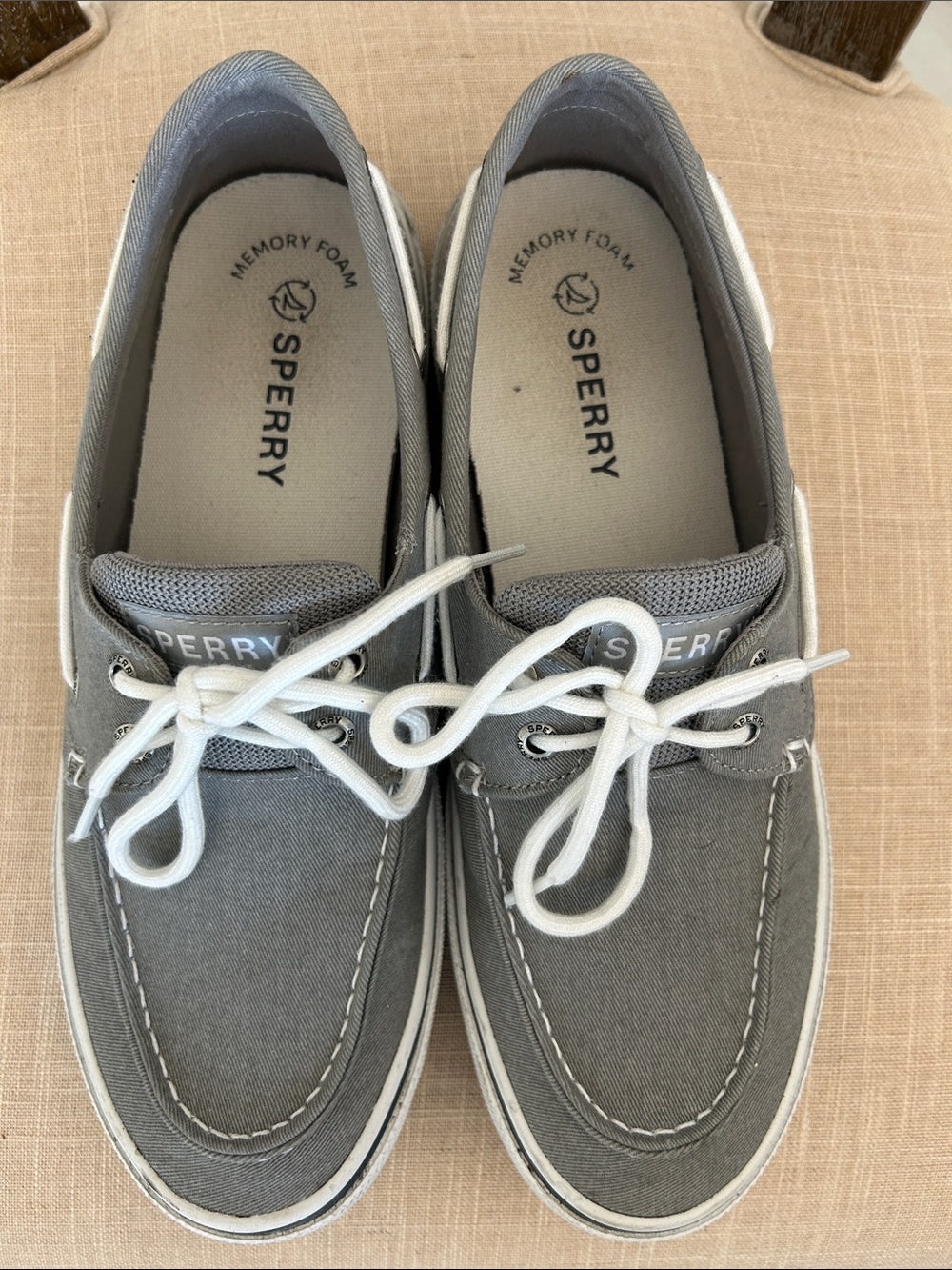 Sperry Men's Gray Canvas 2-Eye Boat Shoes with White Laces